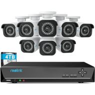 REOLINK 4K Security Camera System, RLK16-800B8 8pcs H.265 PoE Wired with Person Vehicle Detection, 8MP/4K 16CH NVR with 4TB HDD for 24-7 Recording