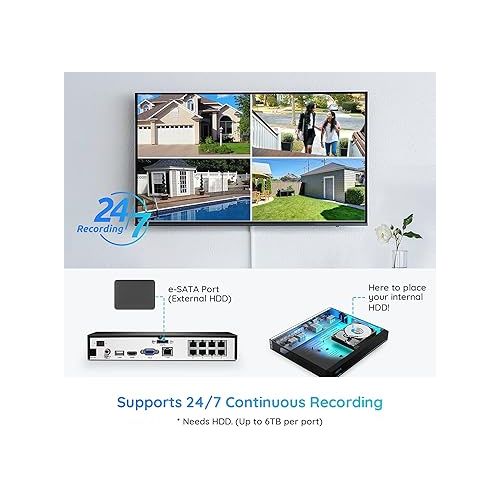  REOLINK 8CH 4K Security Camera System, 6pcs H.265 Bullet Wired PoE Cameras for Home Security Outdoors, Smart Person Vehicle Detection, 8CH NVR Recorder with 2TB HDD for 24-7 Recording, RLK8-800B6