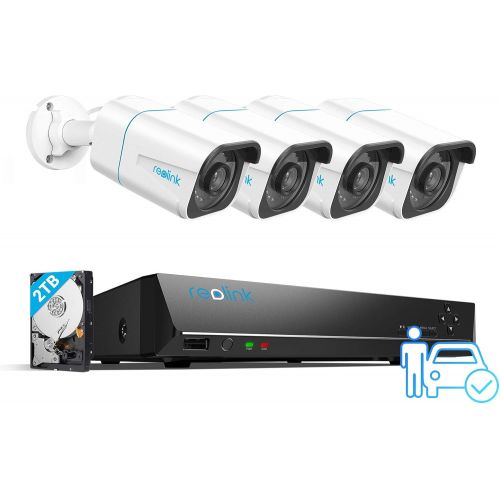  [아마존베스트]Reolink 4K PoE Security Camera System, 4pcs Wired 8MP Outdoor PoE IP Cameras, H.265 8MP 8-Channel NVR with 2TB HDD Video Surveillance System for 24/7 Recording, RLK8-800B4