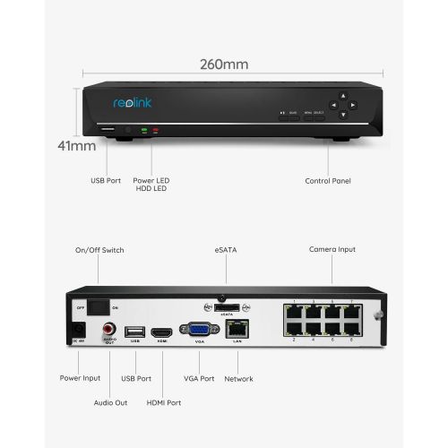  [아마존베스트]Reolink 4K PoE NVR 8 Channel Pre-Installed 2TB Hard Drive 4K/5MP/4MP/1080P HD 24/7 Surveillance Recording Home Security Camera System Video Recorder RLN8-410
