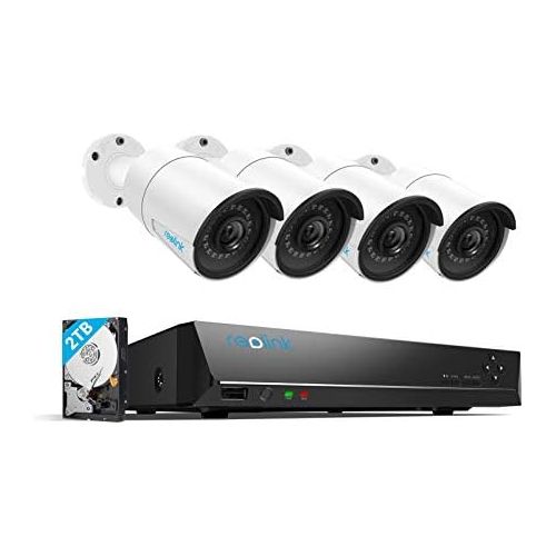  REOLINK Reolink 8CH PoE Home Security Camera System Four Outdoor 4MP Surveillance IP Cameras with 4MP NVR 2TB HDD Super HD 2560x1440 100ft Night Vision RLK8-410B4