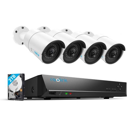  REOLINK Reolink 8CH PoE Home Security Camera System Four Outdoor 4MP Surveillance IP Cameras with 4MP NVR 2TB HDD Super HD 2560x1440 100ft Night Vision RLK8-410B4