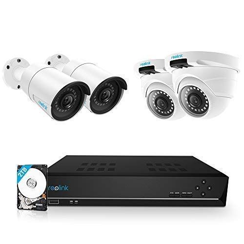  REOLINK Reolink 8CH 5MP PoE Home Security Camera System, 2 x Bullet & 2 x Dome Wired 5MP Outdoor PoE IP Camera, 5MP 8 Channel NVR Security System w 2TB HDD for 724 Recording Super HD RLK