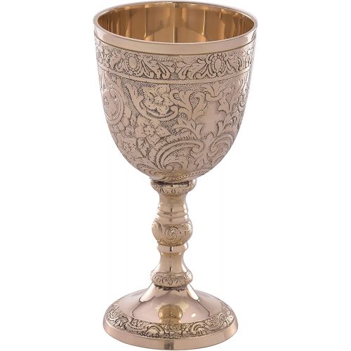  [아마존베스트]REPLICARTZ Vintage Handmade Brass Kings Royal Chalice Embossed Cup 6 inch Goblet (PACK OF 1)