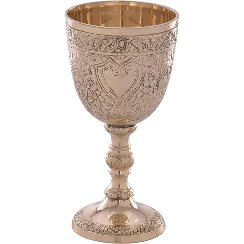  [아마존베스트]REPLICARTZ Vintage Handmade Brass Kings Royal Chalice Embossed Cup 6 inch Goblet (PACK OF 1)