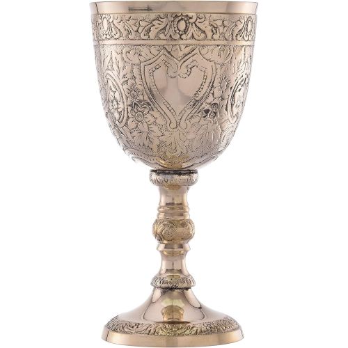  [아마존베스트]REPLICARTZ Vintage Handmade Brass Kings Royal Chalice Embossed Cup 6 inch Goblet (PACK OF 1)