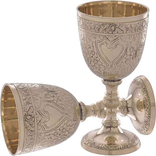  [아마존베스트]REPLICARTZ Vintage Handmade Brass Kings Royal Chalice Embossed Cup 6 inch Goblet (PACK OF 1)