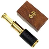 [아마존베스트]REPLICARTZ Captains 6 Handheld Brass Telescope with Wooden Box-Pirate Navigation with Anchor Wooden Box