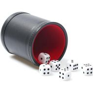 [아마존베스트]RERIVER Felt Lined Pu Leather Dice Cup Set with 6 Dot Dices (Black, Pack of 1)