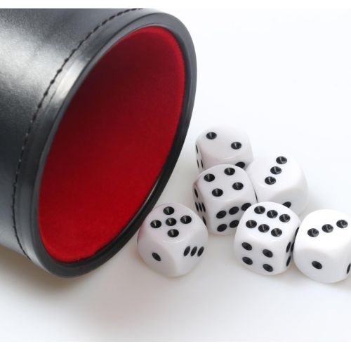  [아마존베스트]RERIVER Felt Lined Pu Leather Dice Cup Set with 6 Dot Dices (Black, Pack of 1)