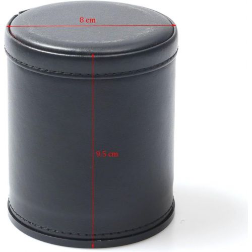  [아마존베스트]RERIVER Felt Lined Pu Leather Dice Cup Set with 6 Dot Dices (Black, Pack of 1)