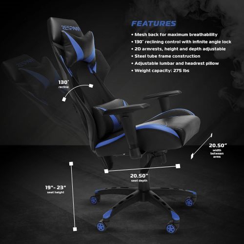  RESPAWN-205 Racing Style Gaming Chair - Ergonomic Performance Mesh Back Chair, Office or Gaming Chair (RSP-205-BLU)