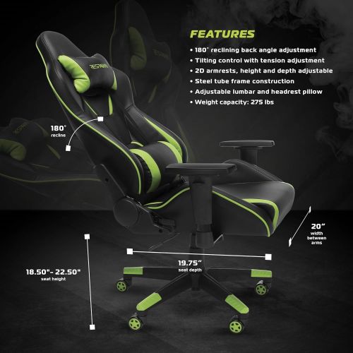  RESPAWN-120 Racing Style Gaming Chair - Reclining Ergonomic Leather Chair, Office or Gaming Chair (RSP-120-GRN)