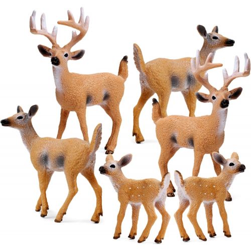  RESTCLOUD Deer Figurines Cake Toppers, Deer Toys Figure, Small Woodland Animals Set of 6