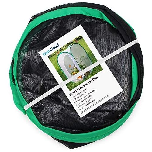  [아마존베스트]RESTCLOUD 36 Large Monarch Butterfly Habitat, Giant Collapsible Insect Mesh Cage Terrarium Pop-up 24 x 24 x 36 Inches