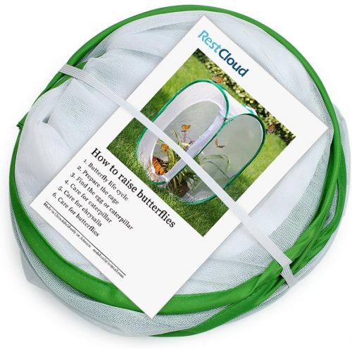  [아마존베스트]RESTCLOUD Professional Butterfly Habitat Insect Cage Caterpillar Enclosure Pop-up Polyester Bottom for Easier Clean (Green, 15.7 x 15.7 x 23.6 inches)