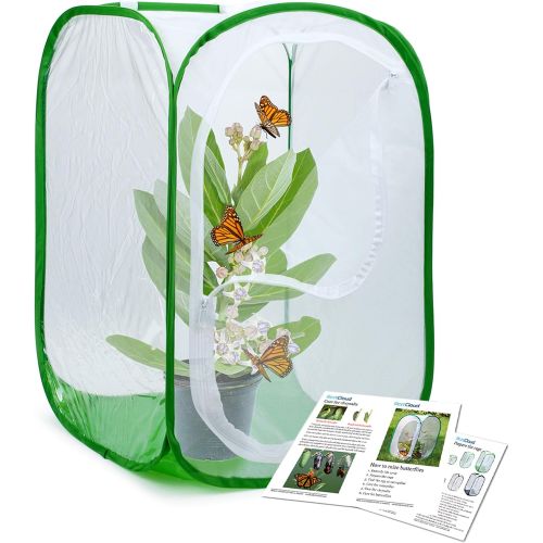  [아마존베스트]RESTCLOUD Professional Butterfly Habitat Insect Cage Caterpillar Enclosure Pop-up Polyester Bottom for Easier Clean (Green, 15.7 x 15.7 x 23.6 inches)