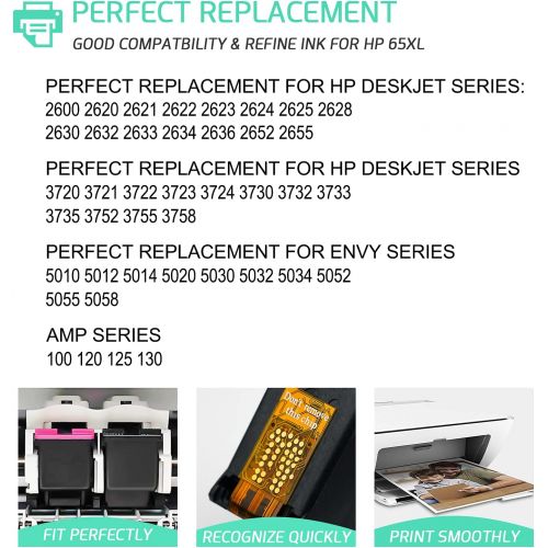  RETCH Remanufactured Ink Cartridges Replacement for HP 65 65XL Combo Pack to use with Envy 5055 5052 5058 DeskJet 3755 2655 2600 2620 2622 2624 2652 3752 3720 3721 3722 3723 Printe