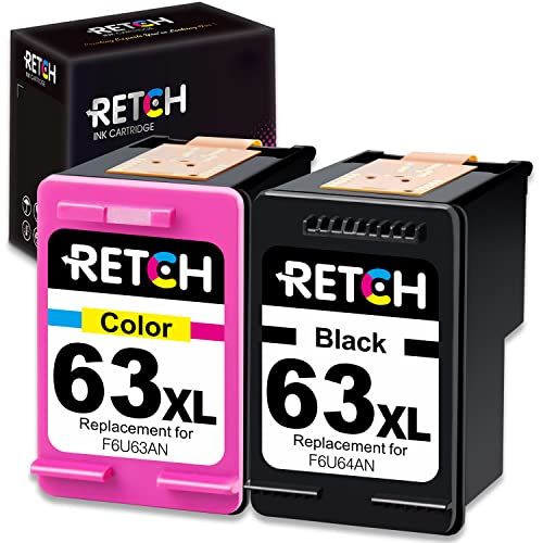  RETCH Remanufactured Ink Cartridge Replacement for HP 63 Ink 63XL Compatible with OfficeJet 3830 5255 5258 Envy 4520 4512 4513 4516 DeskJet 1112 1110 3630 3632 3634 2132 Printer (1