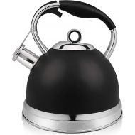 RETTBERG Tea Kettle for Stove Top with Metal Teapots Spout, Whistling Tea Kettles Loud Whistling 2.4-Quart (Black)