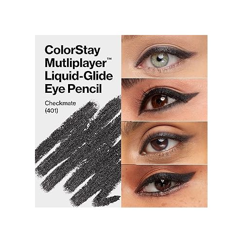  REVLON ColorStay Multiplayer Liquid-Glide Eye Pencil, Multi-Use Eye Makeup With Blending Brush, Blends Then Sets, Creamy Texture, Waterproof, Smudge-proof, Longwearing, 401 Checkmate, 0.03 oz