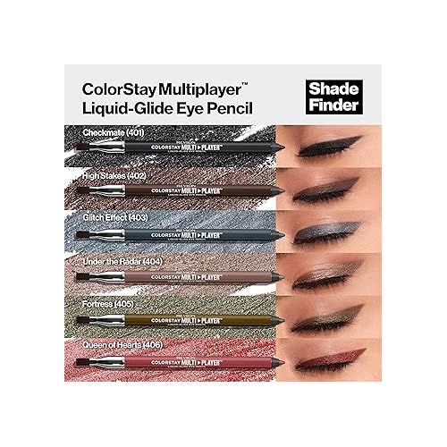  REVLON ColorStay Multiplayer Liquid-Glide Eye Pencil, Multi-Use Eye Makeup With Blending Brush, Blends Then Sets, Creamy Texture, Waterproof, Smudge-proof, Longwearing, 401 Checkmate, 0.03 oz