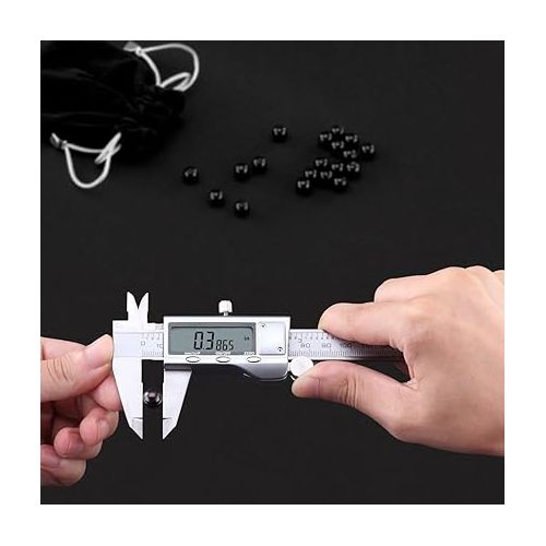  REXBETI Digital Caliper 6 Inch Measuring Tool Stainless Steel Inch/MM/Fractions, Electronic Vernier Calipers Gauge for Woodworking Jewelry, Polished Silver