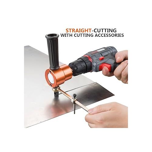  REXBETI Double Headed Sheet Metal Nibbler, Drill Attachment Metal Cutter with Extra Punch and Die, 1 Cutting Hole Accessory and 1 Step Drill Bit, Perfect for Straight Curve and Circle Cutting (Gold)