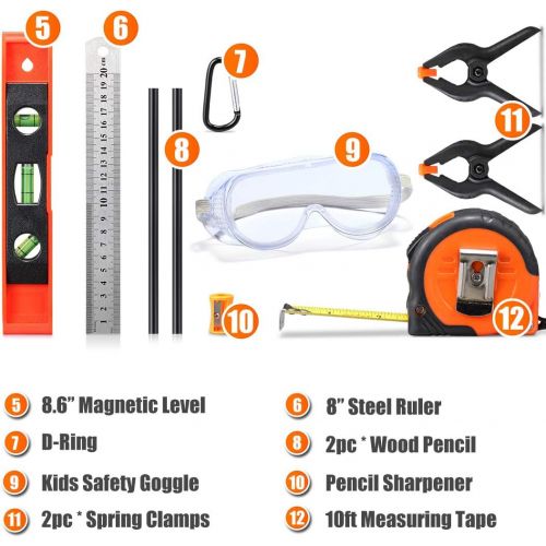  [아마존핫딜][아마존 핫딜] REXBETI 15pcs Young Builders Tool Set with Real Hand Tools, Reinforced Kids Tool Belt, Waist 20-32, Kids Learning Tool Kit for Home DIY and Woodworking