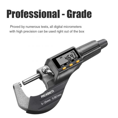  Digital Micrometer, Professional Inch/Metric Thickness Measuring Tools 0.00005/0.001 mm Resolution Thickness Gauge, Protective Case with Extra Battery