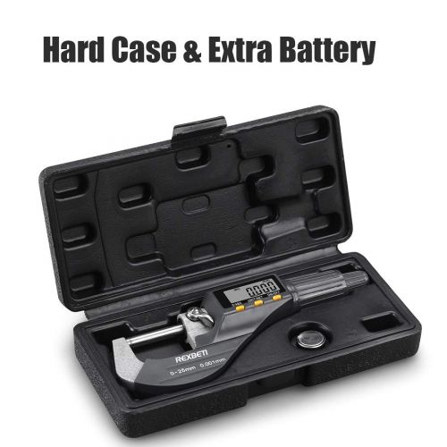  Digital Micrometer, Professional Inch/Metric Thickness Measuring Tools 0.00005/0.001 mm Resolution Thickness Gauge, Protective Case with Extra Battery