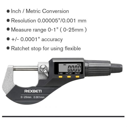  Digital Micrometer, Professional Inch/Metric Thickness Measuring Tools 0.00005/0.001 mm Resolution Thickness Gauge, Protective Case with Extra Battery