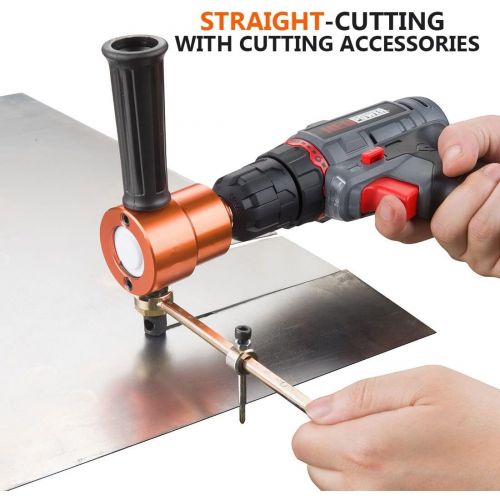  Double Headed Sheet Metal Nibbler, REXBETI Drill Attachment Metal Cutter with Extra Punch and Die, 1 Cutting Hole Accessory and 1 Step Drill Bit, Perfect for Straight Curve and Cir