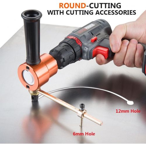  Double Headed Sheet Metal Nibbler, REXBETI Drill Attachment Metal Cutter with Extra Punch and Die, 1 Cutting Hole Accessory and 1 Step Drill Bit, Perfect for Straight Curve and Cir