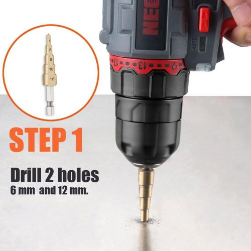  [아마존베스트]Double Headed Sheet Metal Nibbler, REXBETI Drill Attachment Metal Cutter with Extra Punch and Die, 1 Cutting Hole Accessory and 1 Step Drill Bit, Perfect for Straight Curve and Cir