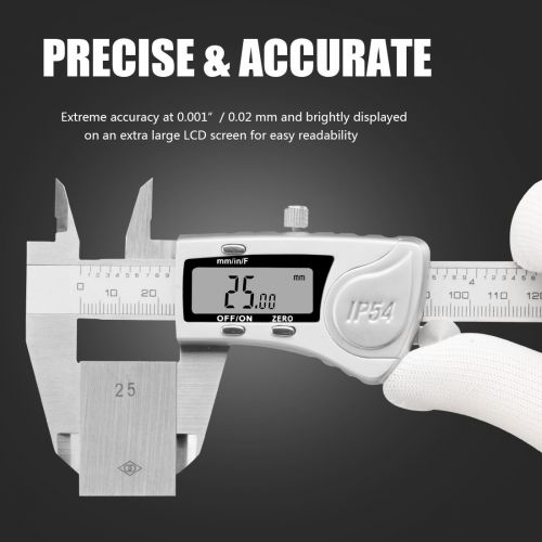 [아마존베스트]REXBETI Digital Caliper 6 Inch Micrometer Measuring Tool, Polishing Finish Stainless Steel Vernier Caliper Gauge Inch Millimeter Fractions, IP54 Protection Standard