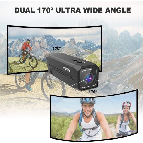  REXING A1 Two Way 2.7K Action Camera Front & Back 1080p@30fps w/WiFi/Wide Angle/Wrist Remote Control/Waterproof Extreme Sports Camcorder for Motorcycles/Bicycle/Sport Bike/Hiking/C