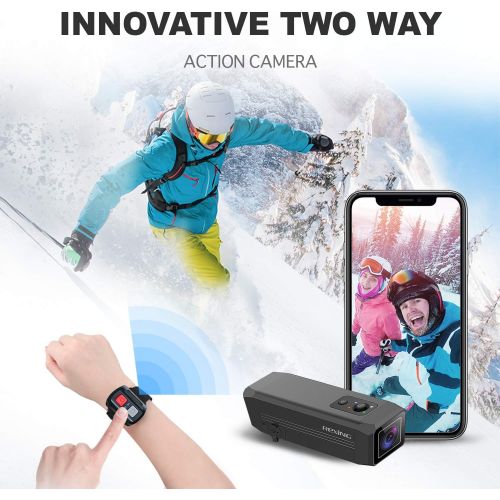  REXING A1 Two Way 2.7K Action Camera Front & Back 1080p@30fps w/WiFi/Wide Angle/Wrist Remote Control/Waterproof Extreme Sports Camcorder for Motorcycles/Bicycle/Sport Bike/Hiking/C