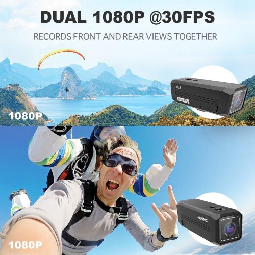  REXING A1 Two Way 2.7K Action Camera Front & Back 1080p@30fps w/WiFi/Wide Angle/Wrist Remote Control/Waterproof Extreme Sports Camcorder for Motorcycles/Bicycle/Sport Bike/Hiking/C