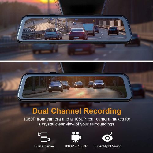  [아마존베스트]REXING M2 Smart BSD ADAS Dual Mirror Dash CAM 12” IPS Touch Screen, 1080p (Front+Rear),GPS,Stream Media, Parking Monitor, Night Vision,Blind SPOT Detection, Backup Camera for CAR,