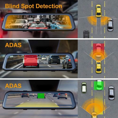  [아마존베스트]REXING M2 Smart BSD ADAS Dual Mirror Dash CAM 12” IPS Touch Screen, 1080p (Front+Rear),GPS,Stream Media, Parking Monitor, Night Vision,Blind SPOT Detection, Backup Camera for CAR,