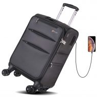 REYLEO Softside Spinner Luggage 20 Inch Carry On Luggage 8-Wheel Travel Suitcase with USB Charging Port Built-in YiF TSA Lock