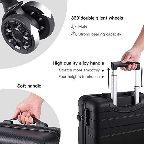  REYLEO Hardside Luggage 21 Inch Carry On Luggage 4-level Handle Travel Suitcase with Two USB Charging Port 8 Silent Spinner Wheels Built-in TSA Lock, LUG20C