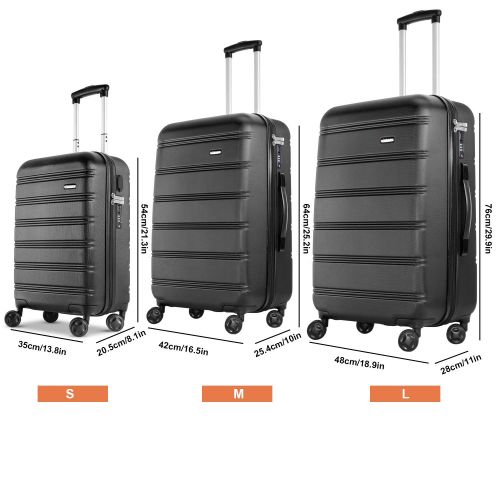  REYLEO Luggage Sets 3 Piece Hard Shell Luggage Set with USB Port TSA Lock Spinner Wheels 20 Inch 24 Inch 28 Inch, LUG282420A