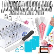 RFAQK 100PCs Icing Piping Bags and Tips Set, 12 Inch Pastry Bags with Piping Tips 48-Numbered+ Video Course + Booklet + E-book, Cake Decorating Kit for Cookie Cupcake Cake Decoration