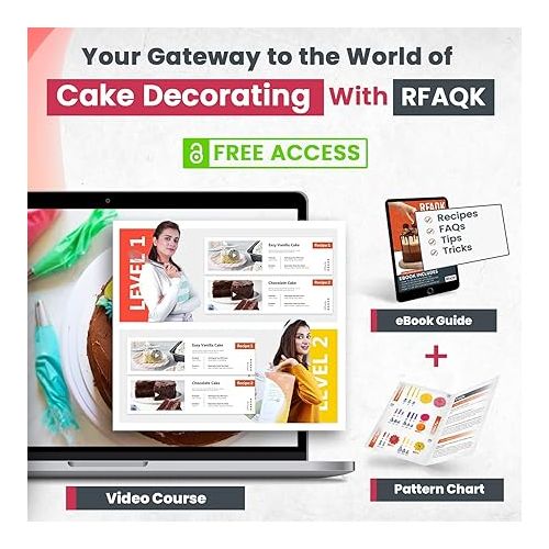  RFAQK 100PCs Icing Piping Bags and Tips Set, 12 Inch Pastry Bags with Piping Tips 48-Numbered+ Video Course + Booklet + E-book, Cake Decorating Kit for Cookie Cupcake Cake Decoration