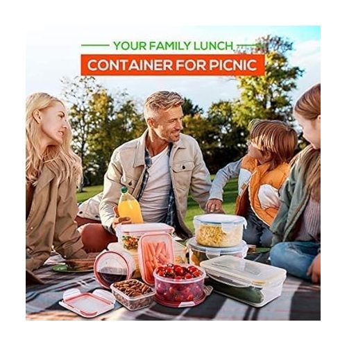  RFAQK 28 Pcs Food Storage Containers with Airtight Lids-(85OZ to 1.2OZ) 14 Clear Plastic Containers with 14 Lids-Large Meal Prep Fruits Containers for Kitchen-Freezer,Microwave and Dishwasher Safe