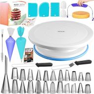 RFAQK 64 PCs Cake Decorating Kit for Beginners Includes Video Course, Booklet + Baking Supplies Gift - Cake Stand, Leveler, 24 Numbered Piping Tips, Straight & Offset Spatula, & Scraper sets