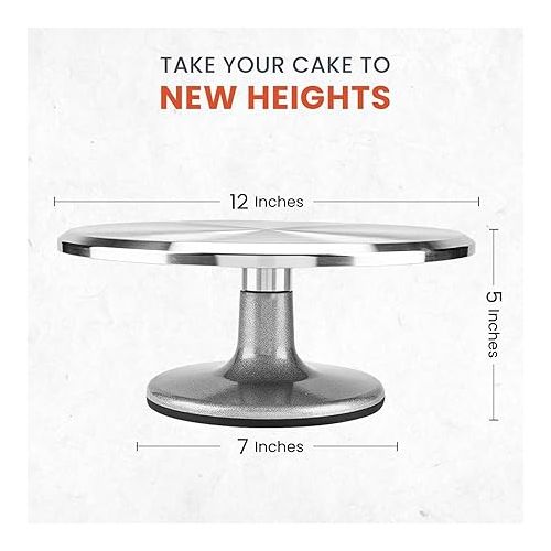  RFAQK 12 Inch Aluminum Alloy Revolving Cake Stand, Cake Turntable for Decorating Rotating Cake Stand for Cupcakes, Pastries and Cake Decorations