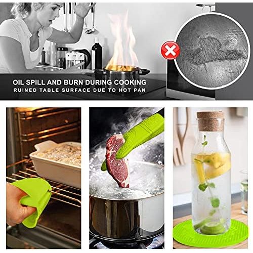  [아마존베스트]RFAQK Oven Mitts and Pot Holder- Extra Long Silicone Oven Mitt Heat Resistant with 2 trivets & Mini Pinch Oven Mitts-Food Safe Baking Gloves for Cooking in Kitchen with Soft Inner Lining